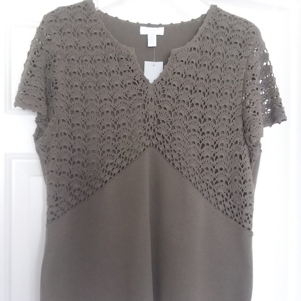 Charter Club Taupe Crochet Top -NWT - Petite Large